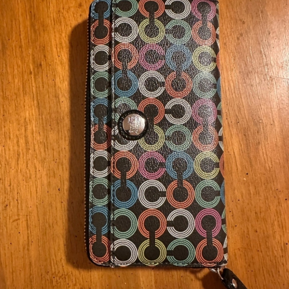 Coach Waverly Black Continental Zip Wallet with Multicolor Signature Rings - Picture 4 of 14